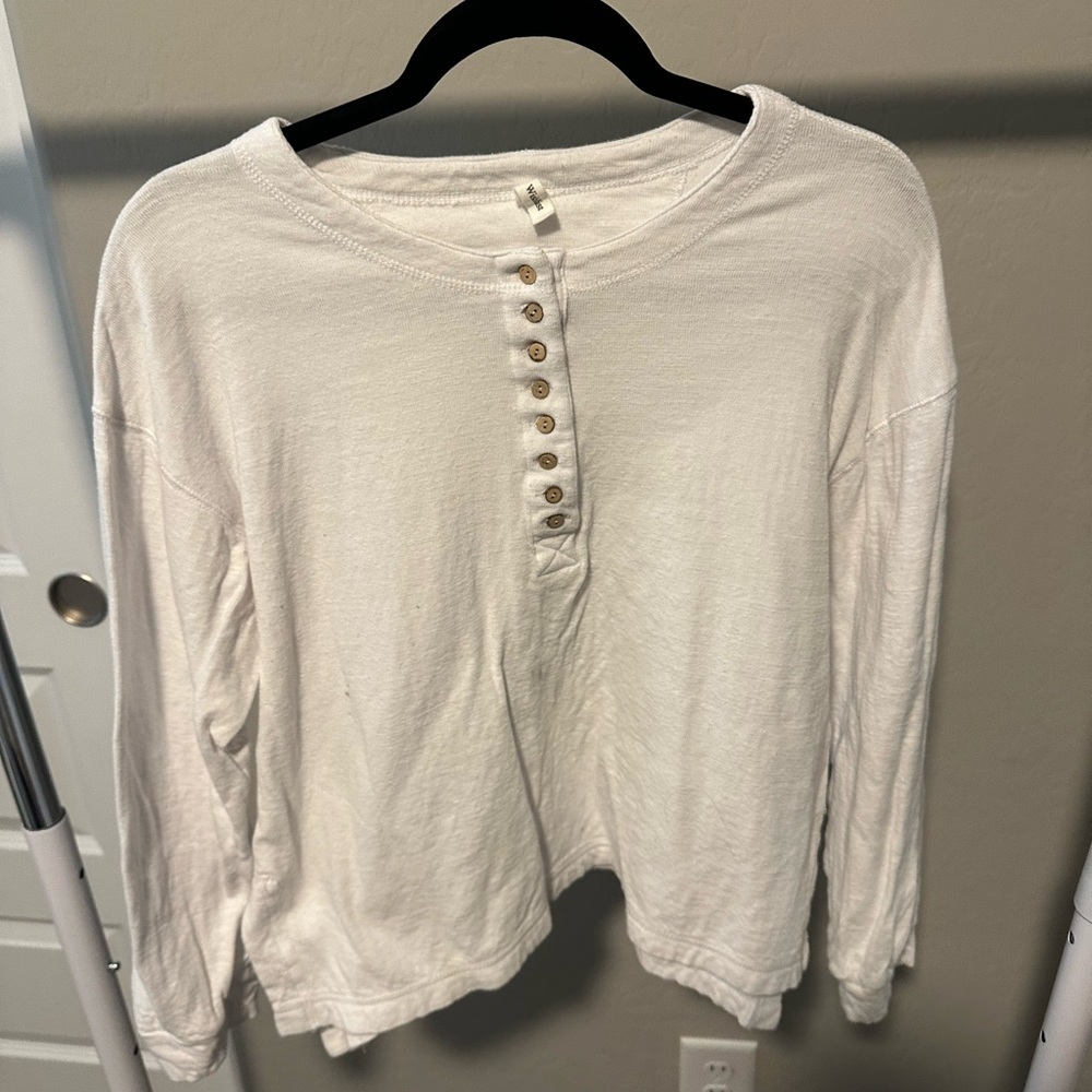 Wishlist Cream Long Sleeve Top with Button Detail